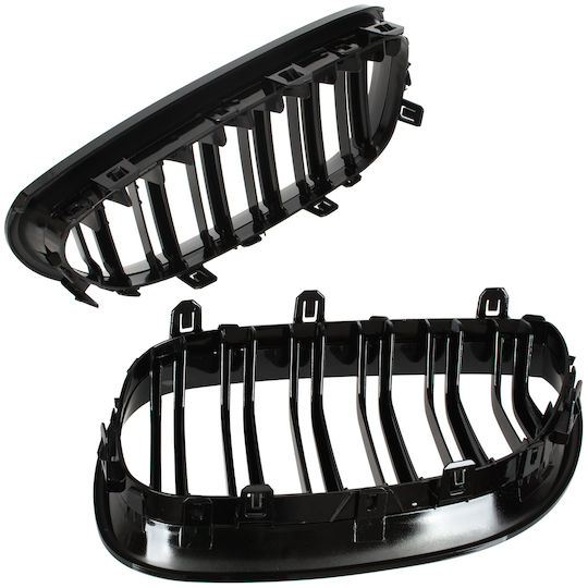 Bmw 5 E60 E61 03-10 Grille Between Headlights Kidneys Left + Right Set Black Glossy Double Bar Curved Slats