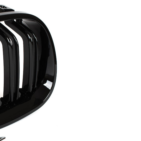 Bmw 5 E60 E61 03-10 Grille Between Headlights Kidneys Left + Right Set Black Glossy Double Bar Curved Slats