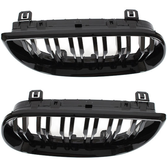 Bmw 1 E81 E82 E87 E88 04-07 Grille Between Headlights Kidneys Left + Right Set Black Glossy Double Bar