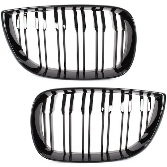 Bmw 1 E81 E82 E87 E88 04-07 Grille Between Headlights Kidneys Left + Right Set Black Glossy Double Bar
