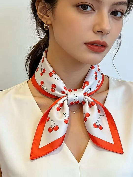 By Queen Playful & Feminine Σατέν Μαντήλι Cherry Print