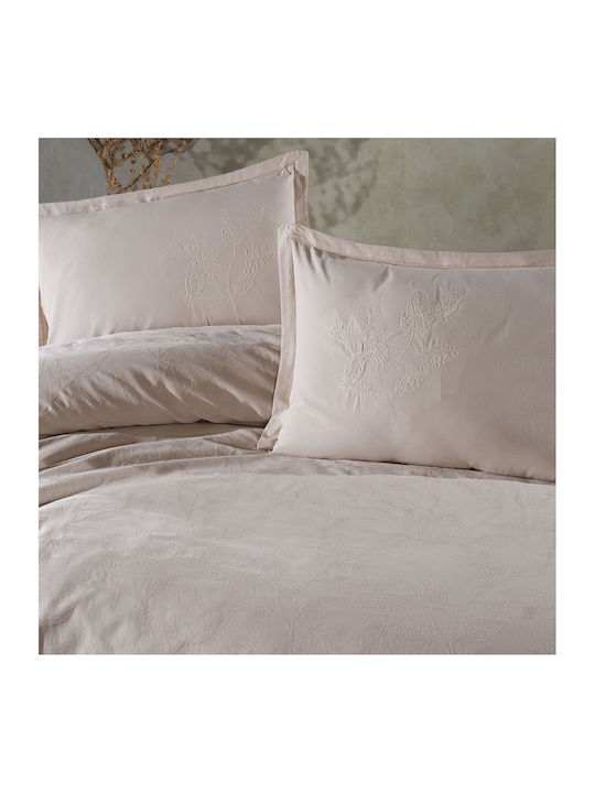 Clasy Home Подредба Пликове За Завивки 100% Памук 200x220см Двойна С 2 Калъфки За Възглавници & 1 Чаршаф Бежов