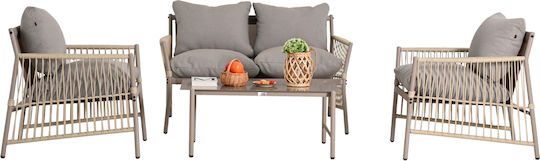 Set Mobilier Exterior Deandra 4 Piese Șampanie Cu Perne