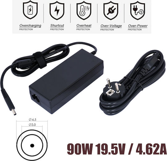 Laptop Charger 90W 19.5V 4.62A for Dell with Detachable Power Cord