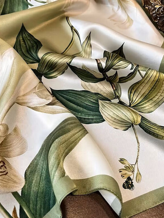 By Queen Botanical Satin Elegance Μαντήλι Λευκά Κρινάκια