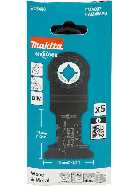 Makita Mt Bim Jigsaw Blade Deep Cutting 45mm X 45mm 20 Teeth C Tma087 5 Pcs