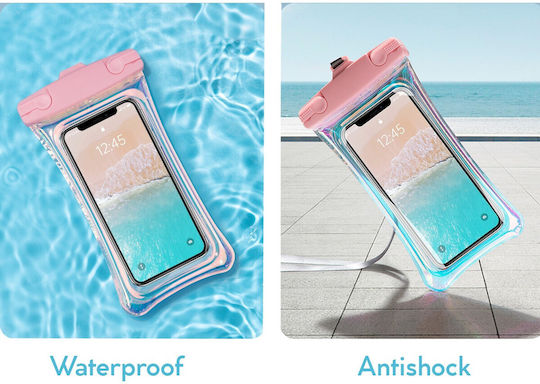 Holographic Waterproof Flippy Case Snowproof Universal Waterproof Lanyard Phone Documents Pink