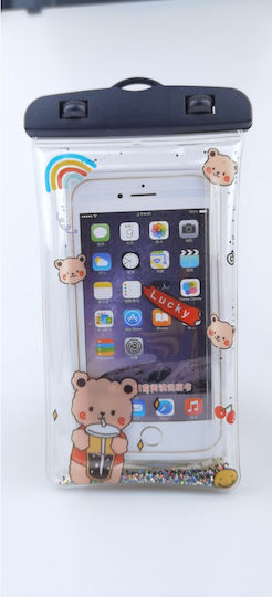 Flippy Glitter Kids Waterproof Underwater Case Snowproof Universal Lanyard Phone Documents Lucky Bear Black
