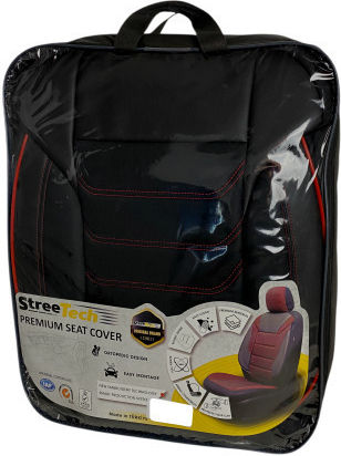 3D Leather Car Seat Covers Streetech Carbon Black Red Stitching
