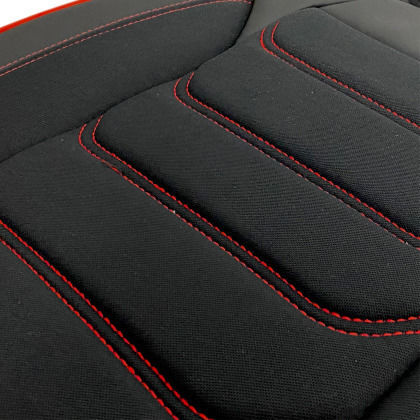 3D Leather Car Seat Covers Streetech Carbon Black Red Stitching