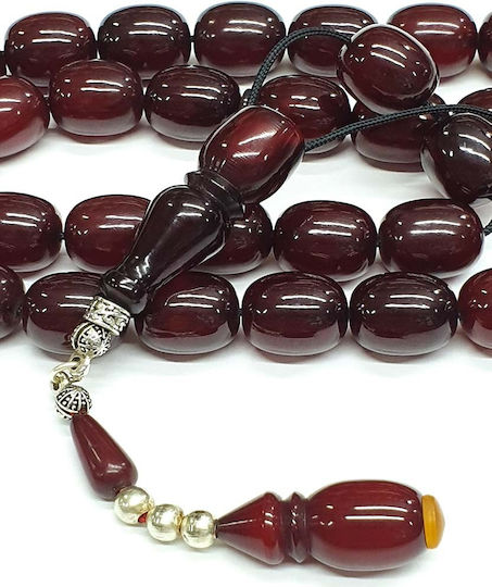 Roloi Komboloi Worry Beads with 33 Beads Made of Mastic Length 39cm Burgundy