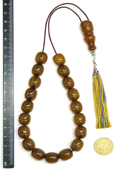 Roloi Komboloi Worry Beads with 19 Beads Made of Mastic Length 35cm Yellow