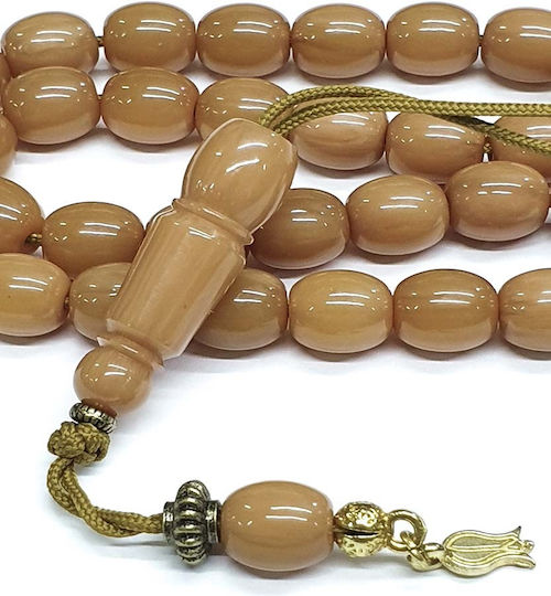 Roloi Komboloi Worry Beads with 33 Beads Made of Mastic Length 30cm Beige