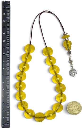Roloi Komboloi Worry Beads with 17 Beads Made of Resin Length 29cm Yellow