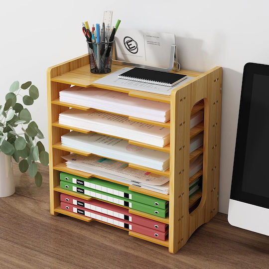 Wooden Desktop Shelf Organizer for Documents & Books 36x25x38.5cm 7 Levels