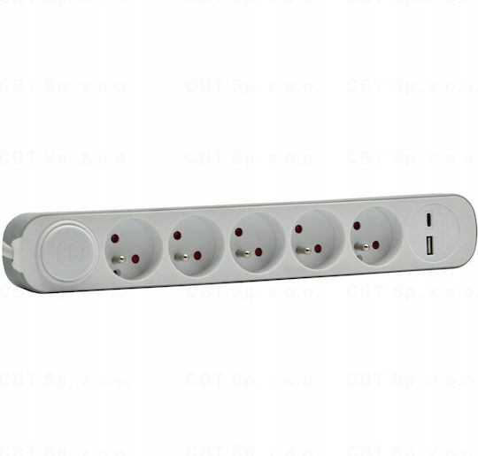 Fixed Extension Cord 5x Schuko Switch 1x Usb A 1x Usb C 1.5m Ps-570sws+usba+usbc/1.5 E W-30009