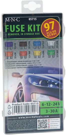 Set Siguranțe Auto Extractor 3–30a 97 Bucăți În Cutie Organizatoare 6–24v