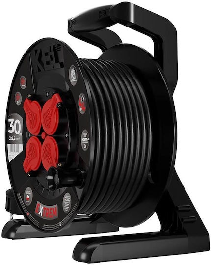 Extreme Line 25m 4-socket Reel Extension Cord Ip44 16a Black