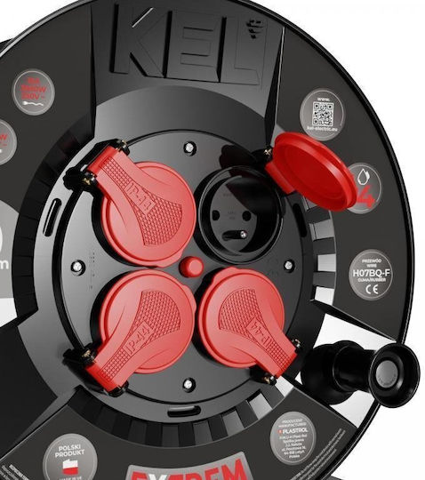 Extreme Line Reel Extension Cord 4 Sockets Switch Ip44 16a H07bq-f 3x2.5 20m Black W-100084