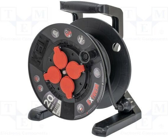 Extreme Line Reel Extension Cord 4 Sockets Switch Ip44 16a H05rr-f 3x1.5 20m Black