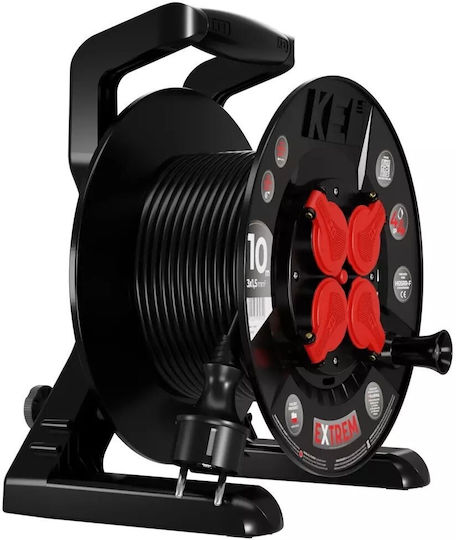Extreme Line Reel Extension Cord 4 Sockets Ip44 16a 10m Black W-100020