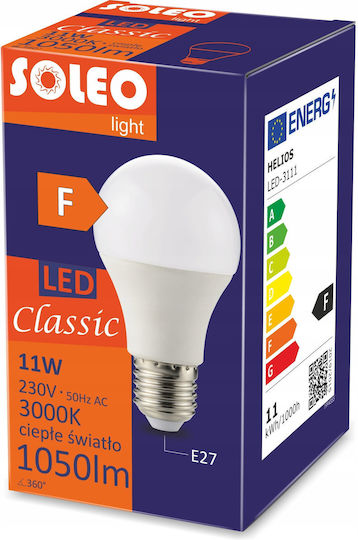 Helios Λάμπα LED 11W για Ντουί E27 και Σχήμα A60 Θερμό Λευκό 1050lm