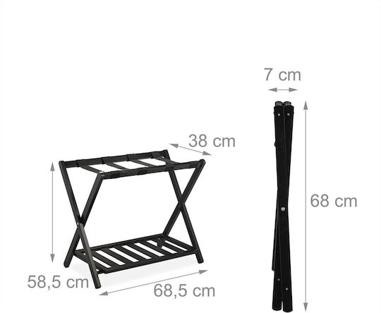 Relaxdays Rack Pentru Bagaje De Hotel Din Lemn Pliabil Negru Cu Dimensiuni 58.5x38xÎnălțime68.5cm Pliabil