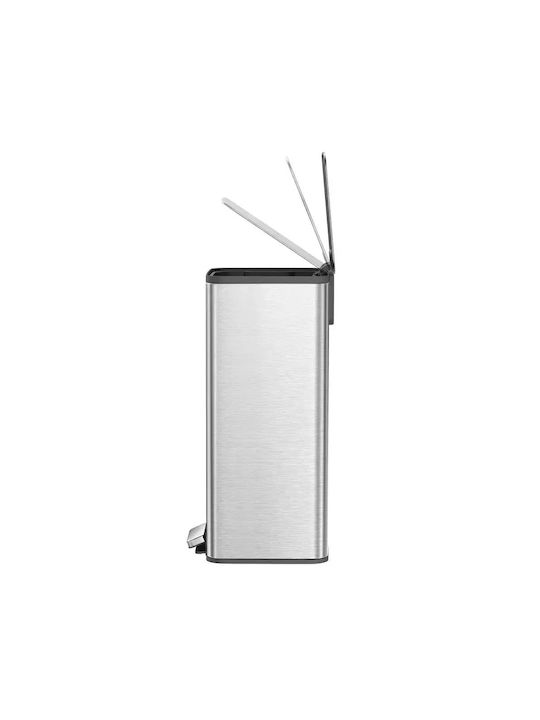 Eko Кошче за боклук от Неръждаема Стомана с Педал Сиво 50л