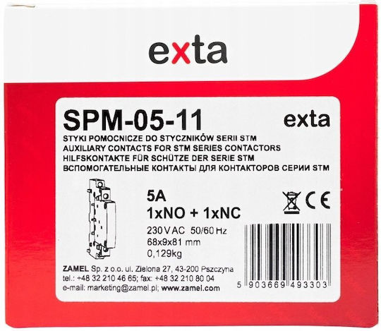 Auxiliary Contact Zamel Exta Stm Series Contactors 5a 1no+1nc Spm-05-11 Ext10000312