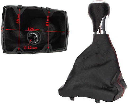 Audi A4 B8 07-15 Schwarzer + Chromer 6-Gang Schaltknopf + Schwarze Gamaschen Roter Faden