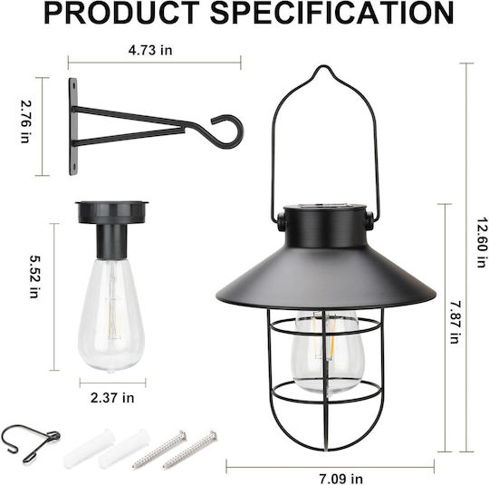 Lampa Set 2 Lămpi Solare Suspendate Alb Cald cu Senzor de Mișcare și Fotocelul