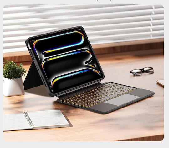 Πληκτρολόγιο Ipad Pro 11 M4 2024 Περιστρεφόμενη Μαγνητική Θήκη Qwerty Μαύρο