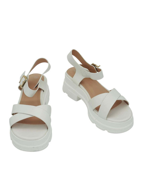 Leather Women's Flat Sandals White
