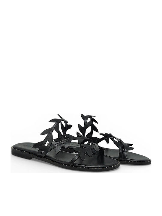 Leather Women's Flat Sandals Black