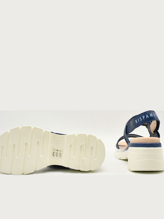 Leather Women's Flat Sandals Navy Blue