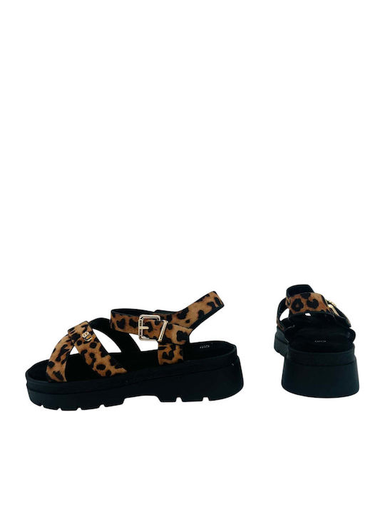 Leather Women's Flat Sandals Brown