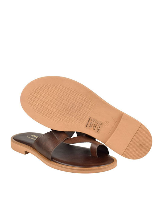 Leder Flache Sandalen Für Damen Braun