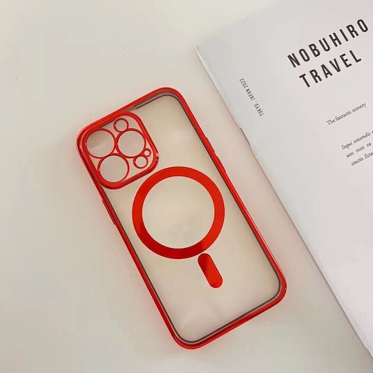 Magsafe Case Apple Iphone 14 Camera Protection Full Tpu Electroplated Colored Edges Magnetic Wireless Charging Flippy Red