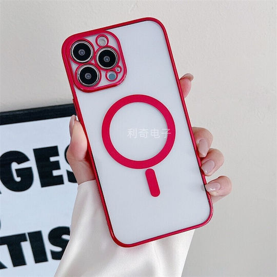 Magsafe Case Apple Iphone 14 Camera Protection Full Tpu Electroplated Colored Edges Magnetic Wireless Charging Flippy Red