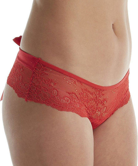 Rene Rofe Crotchless Lace Bow Back Panty Frauen Sexy Zeichenfolge offenem Schritt Red