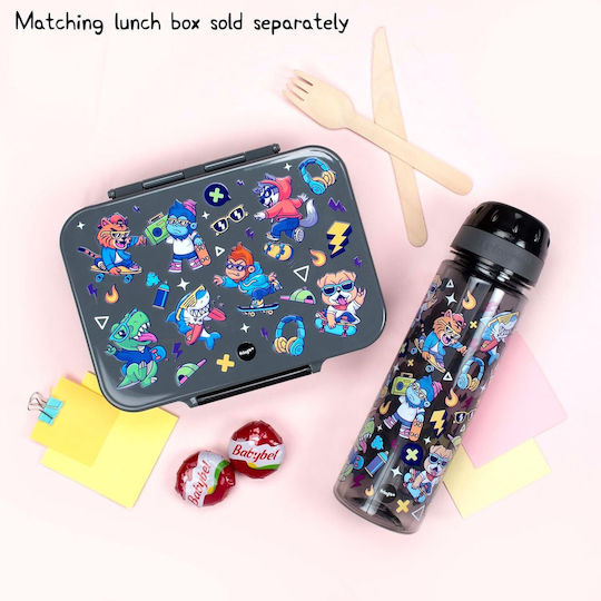Fringoo Kids Plastic Water Bottle With Straw Non Spill Black 650ml