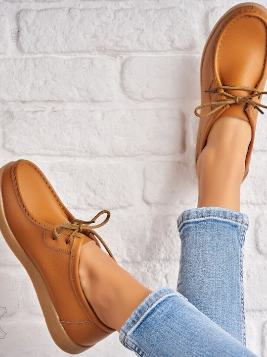 Δερμάτινα Γυναικεία Oxfords Camel