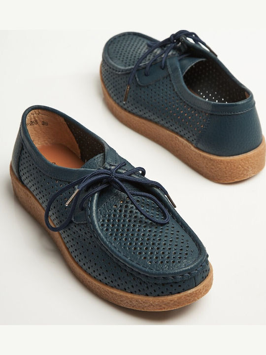 Leder Damen Oxfords in Marineblau Farbe