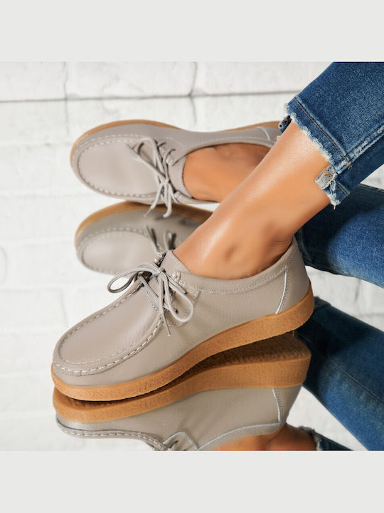 Leather Women's Oxfords in Gray Colour