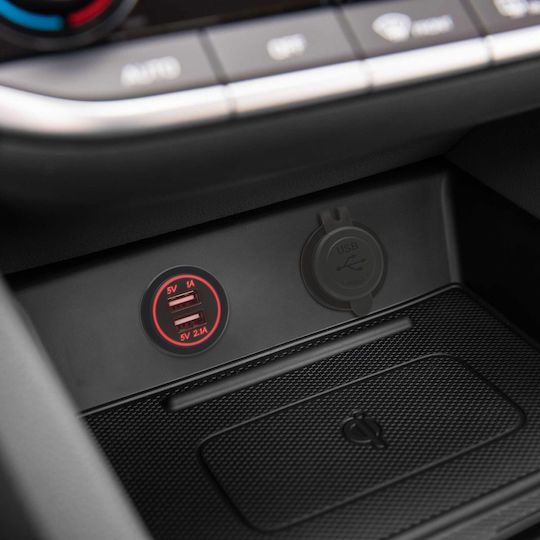 12v 24v Car Usb Socket Cigarette Lighter Replacement 2 Ports 3.1a Red Led Protective Cap