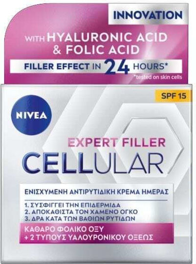 Nivea Hyaluron Cellular Filler Κρέμα Προσώπου Ημέρας με SPF15 για Ενυδάτωση, Αντιγήρανση & Σύσφιξη με Υαλουρονικό Οξύ 50ml