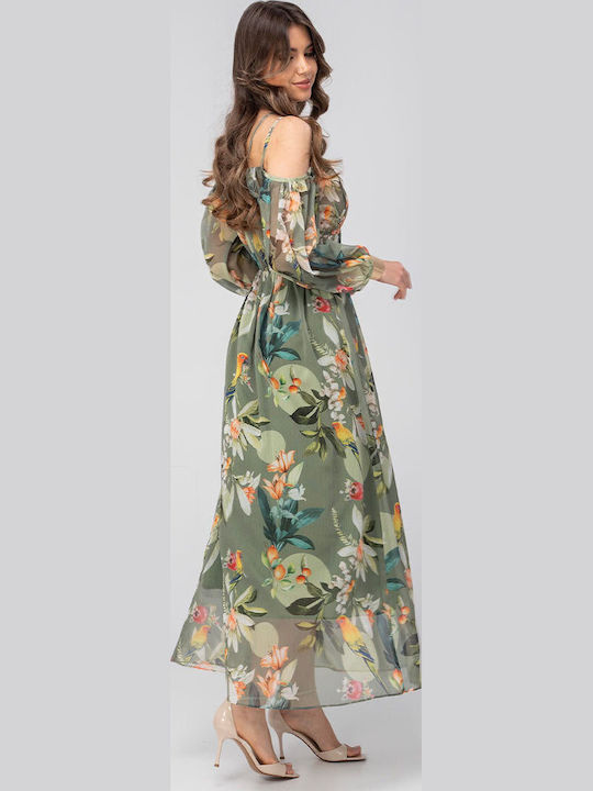 Layla Rochie De Vară Maxi Pentru Nuntă Botez Cu Umerii Goi Kaki