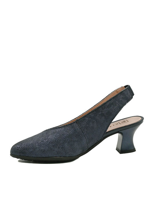 Leather Heels with Medium Heel Navy Blue