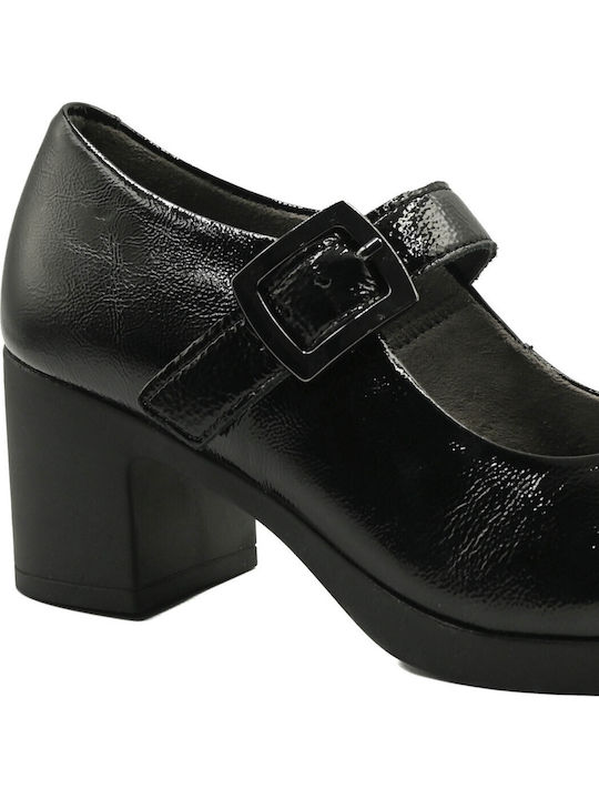 Leather Heels With Chunky Medium Heel Black