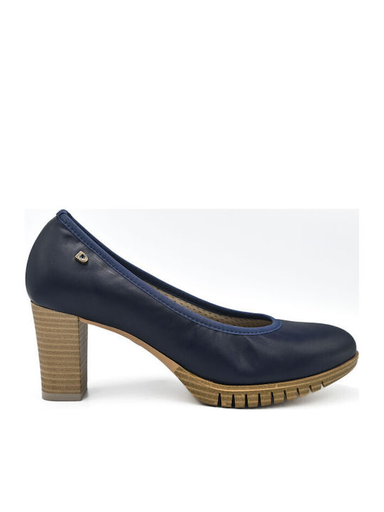 Damen Leder Pumps mit Mittelhohem Absatz Marineblau